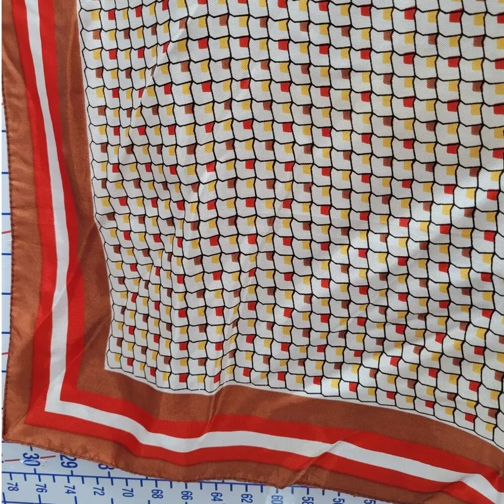 Lilly D'Or Geometric Silk Scarf Brown Red Vintage Mod Cottagecore Accessory